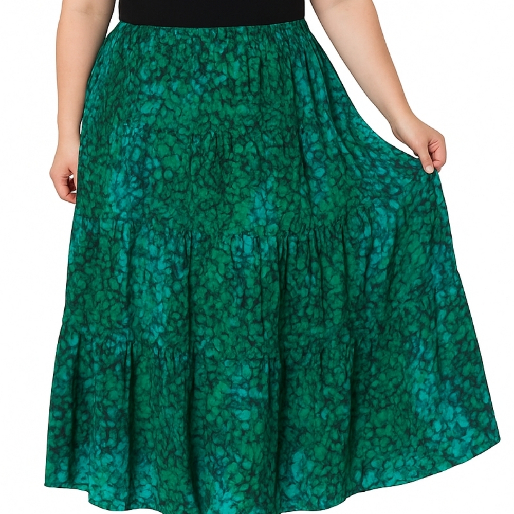 Serengeti Tiered Boho Elegant Green and Teal Women's Skirt 2X Cottage Core